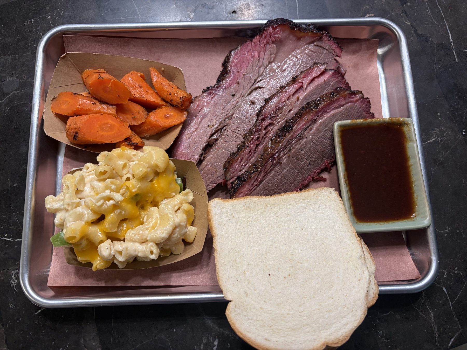 Sliced brisket tray with sides